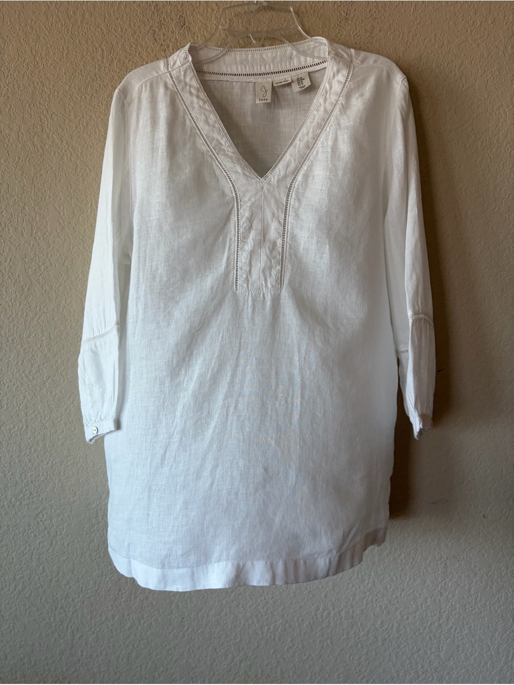 Joie 100% Linen Popover Tunic Boho V-Neck Top, White M